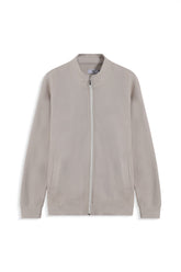 Relax fit Waffle Knit Mock Neck Full Zipper - White Sand